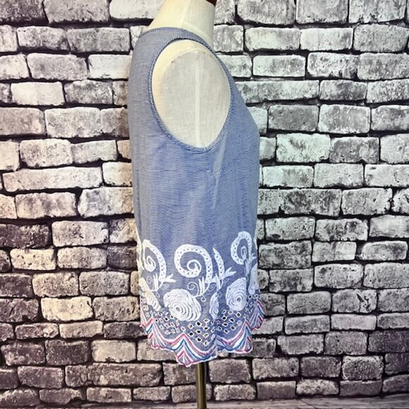 Talbots Blue & White Stripe Sleeveless Blouse Size M - Picture 7 of 8